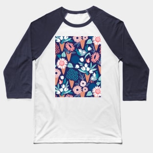 Midsummer I scream flower cones // pattern // navy blue background pink coral and aqua and teal flowers bouquets Baseball T-Shirt